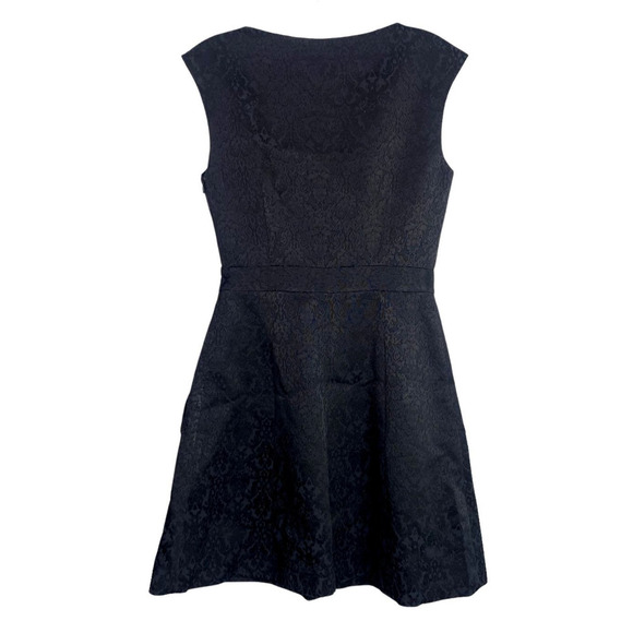 ZARA Sleeveless Embossed Jacquard V Neck Dress Pockets Zipup XS Black #2666 - Picture 4 of 12